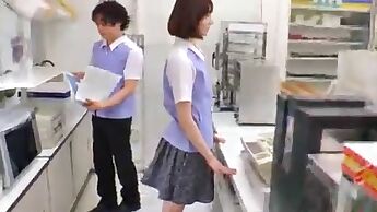 Japanese saleswoman fucked by her coworker in the store